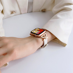 Suitable for Apple 8th generation watch strap, palm print metal connector, genuine leather strap, iWatch se wrist strap