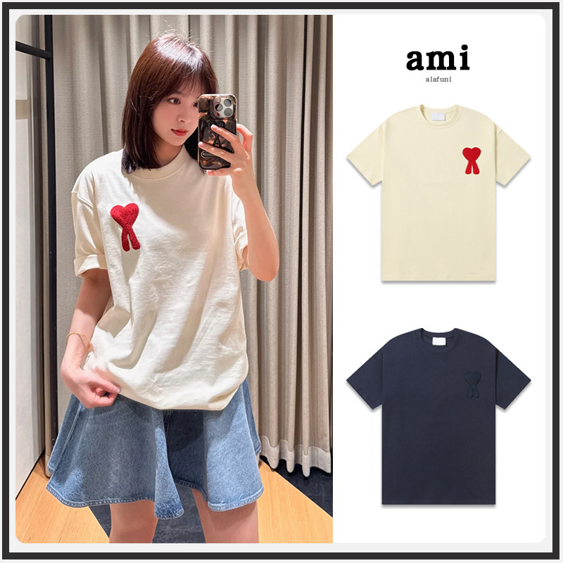 Ami Short-sleeved 2025 Early Spring New Classic Big Love Towel Embroidered Casual Loose Macaron T-shirt Couple Ami Short-sleeved 2025 Early Spring New Classic Big Love Towel Embroidered Casual Loose Macaron T-shirt Couple