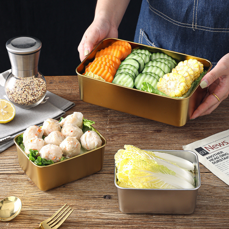 Kitchen stainless steel dish preparation plate Golden creative hot pot string shop side dish plate food plate storage plate tray