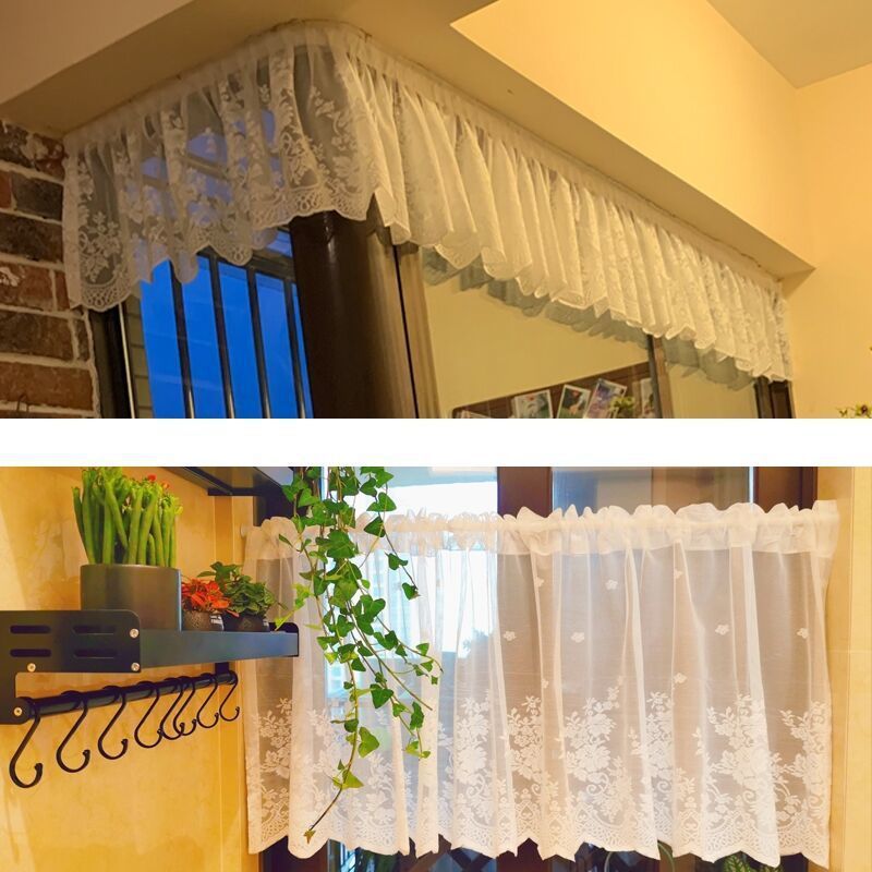 Korean Countryside Bottom Wavy edge Lace white Half-curtain Short curtain door curtain Shalian American style rural Kitchen curtain partition