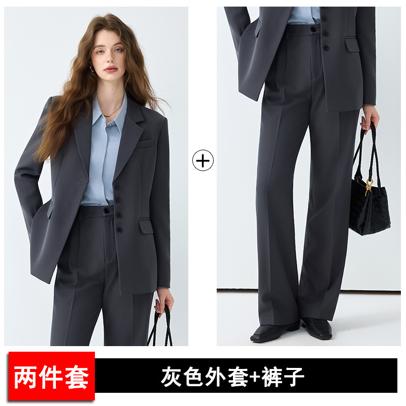 灰色职业西装套装女春秋2025新款大学生考公面试正装通勤西服外套|undefined