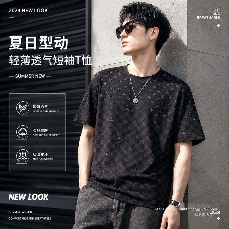 Plus-Size Short-Sleeve T-Shirt for Men, New Summer Style, Round Neck, Full Print, Loose Fit, Versatile, Oversized Half-Sleeve Shirt