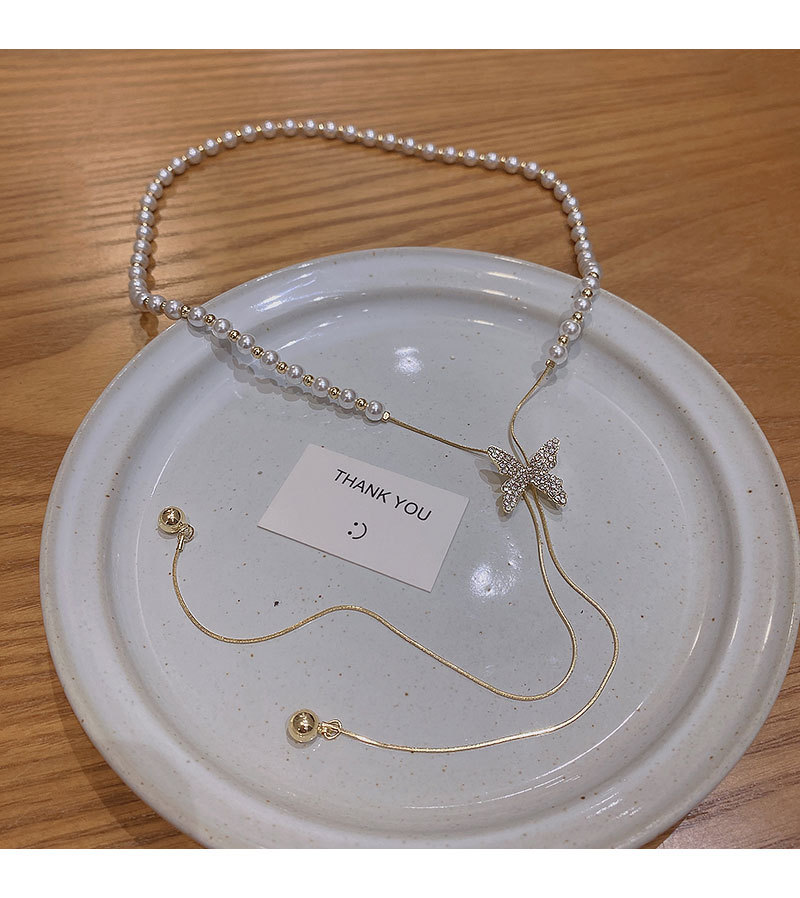 Fashion Butterfly Copper Pearl Plating Inlay Zircon Pendant Necklace 1 Piece