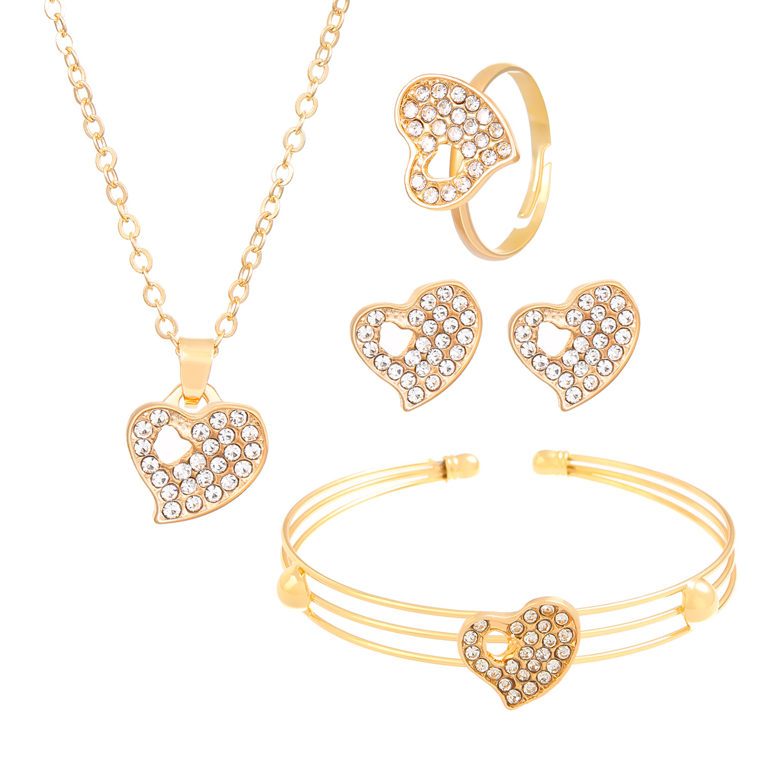 Nuevo diamante transfronterizo mariposa amor joyería traje ins estilo europeo y americano diseño creativo collar en forma de corazón conjunto de cuatro piezas