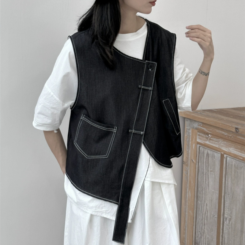 Unique Designer Dark Style Irregular Vest Summer New Loose Designer Thin Vest for Women and Couples