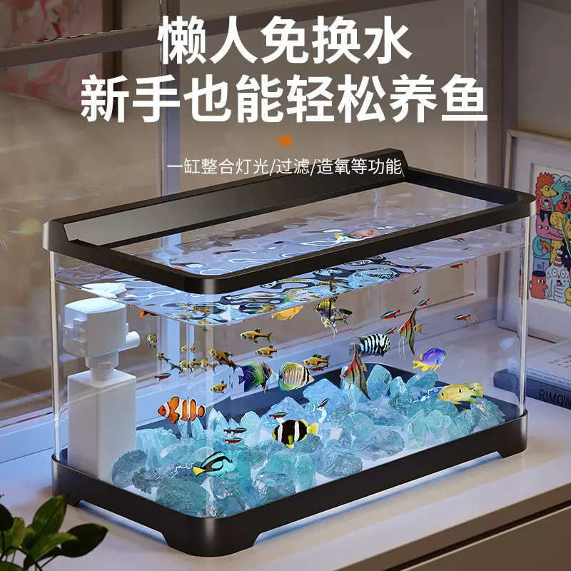阔庭生态造景鱼缸家用小型水族箱带过滤懒人鱼缸透明塑料鱼缸新款
