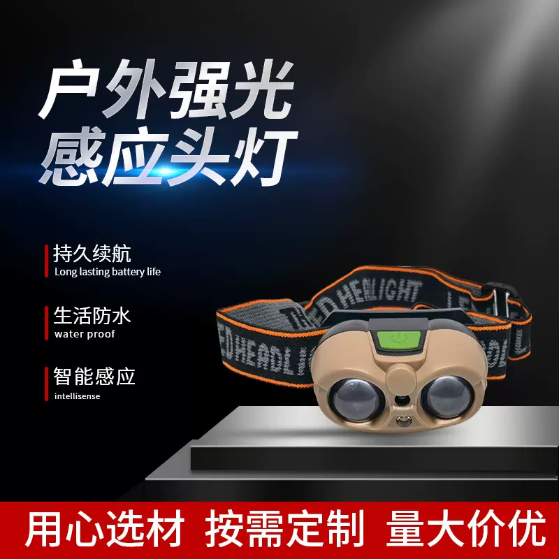 跨境新款感应头灯户外强光钓鱼头戴灯矿灯LED双光源感应猫眼头灯