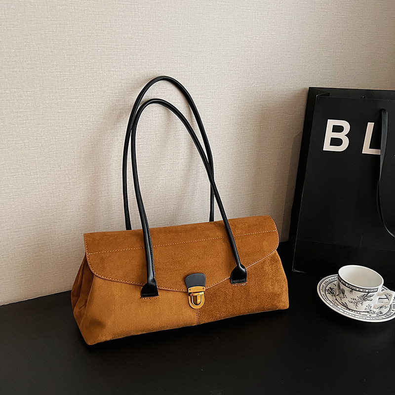 Autumn/Winter Retro Suede Hobo Bag Women's 2026 New Matte Underarm Bag Fashion Handheld Baguette Bag - Thumbnail 8