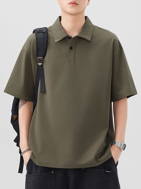 Mingge | Summer New 260g Solid Color Lapel POLO Shirt Men's Fashion Joker Loose Casual Short Sleeve Top