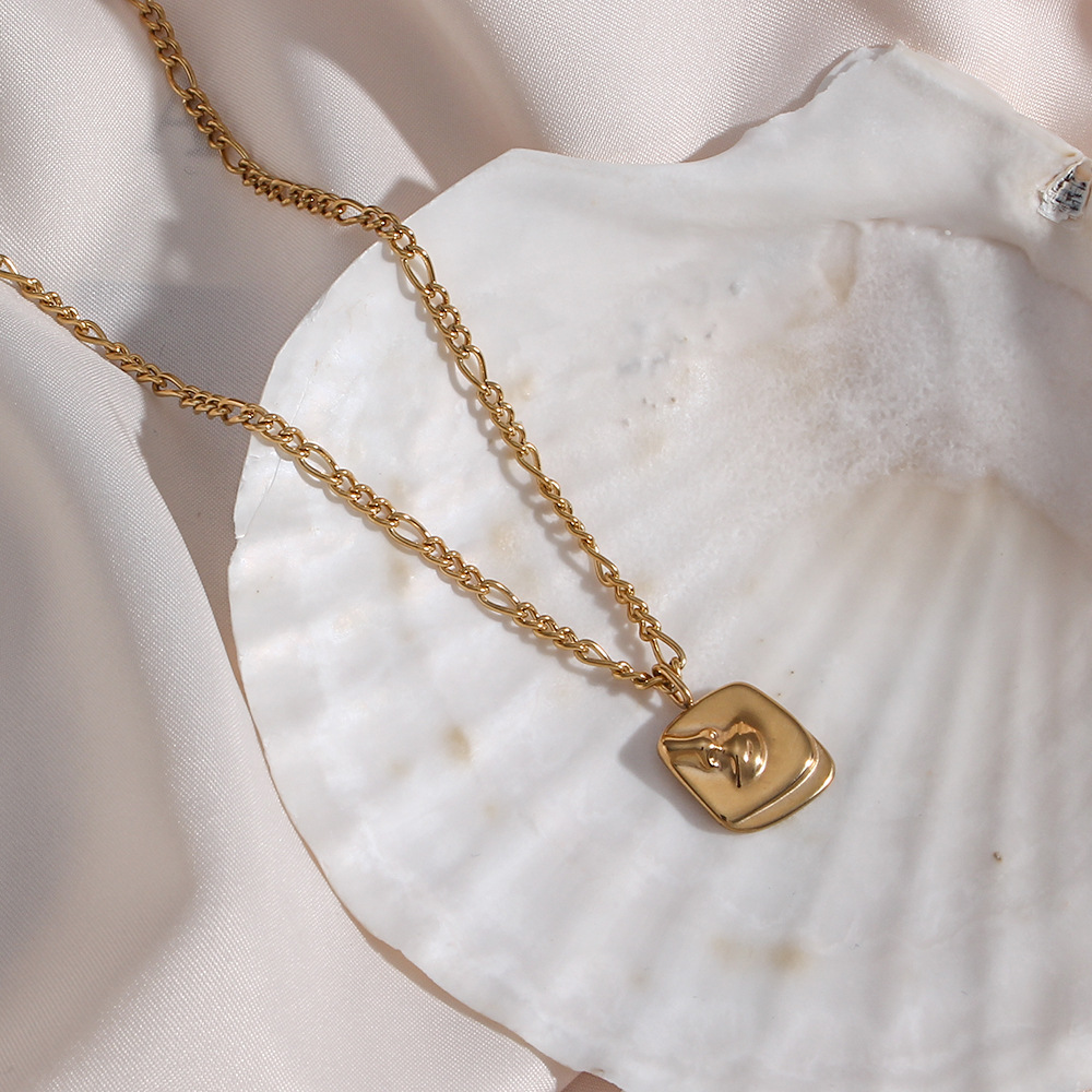 Fashion Geometric Body Pendant Jewelry Stainless Steel Abstract Face Necklace_colorza_5