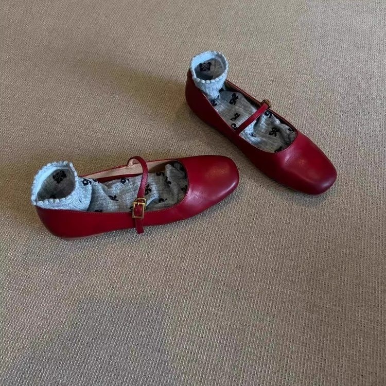 Leather Version ~ Brown Retro Round Toe Versatile One-Strap Ballet Mary Jane Shoes For Women Soft Sole Commuting Low_vogvips.com
