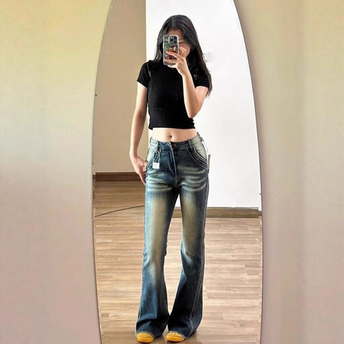 Korean Trend Straight Leg Loose Women's Jeans 2024 New High-Waisted Slimming Versatile Flared Pants for Girls