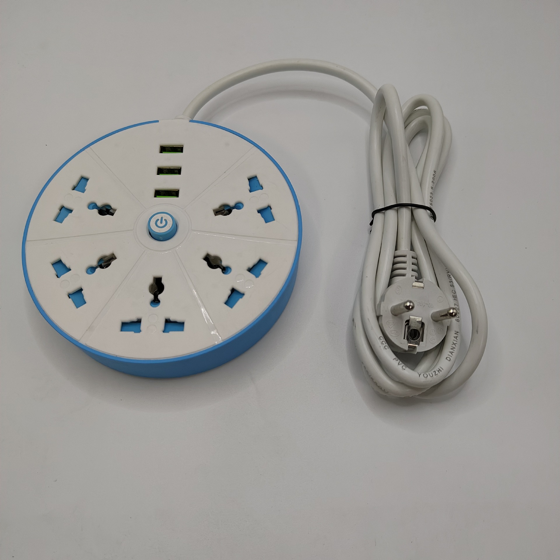 外贸圆盘带USB带线插座欧规英规万能孔插座厂家直销非洲插排批发