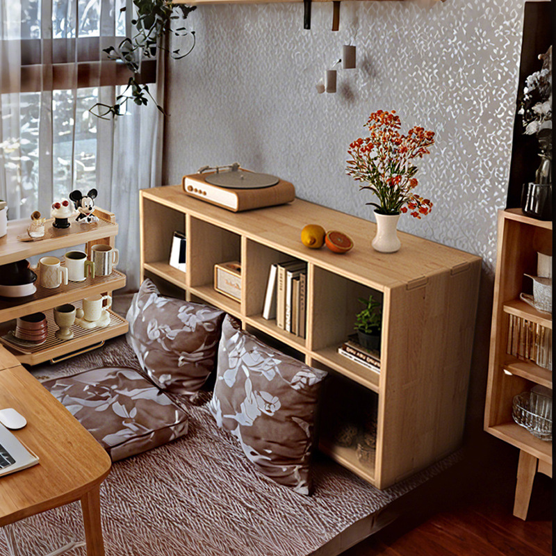 Estantería de madera maciza estante piso montado en la pared combinación celosía gabinete sala de estar de almacenamiento de pino estantería hogar corto