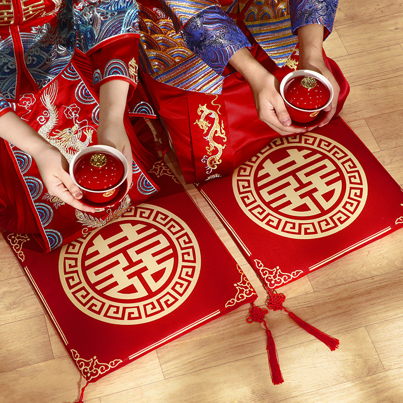 結婚跪墊敬茶坐福墊一對敬酒跪拜紅色喜墊新娘改口婚慶用品批發