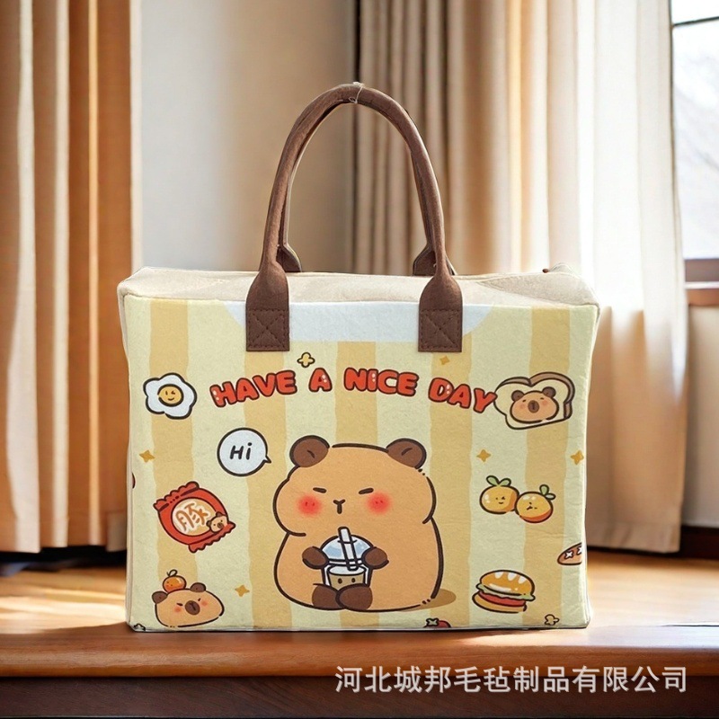 Nueva bolsa de viaje de dibujos animados plegable bolsa de almacenamiento de gran capacidad hermosa bolsa de equipaje de fieltro se puede ajustar la barra de tracción bolsa de espera