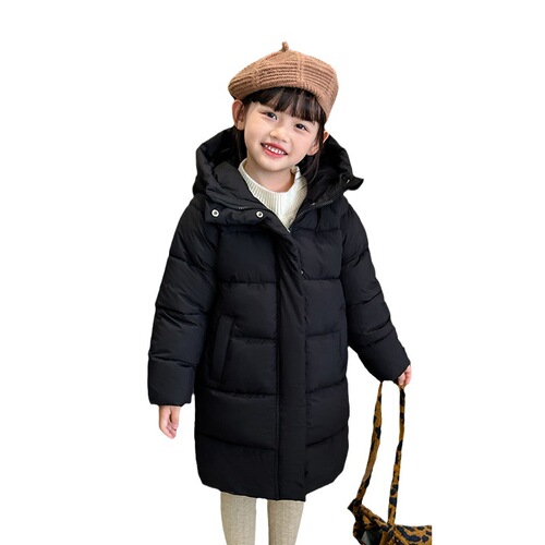Children's Long Black Gold Thick Down Cotton Winter School Uniform Over Knee Volcano Cotton Coat - 2024 New Model for Export