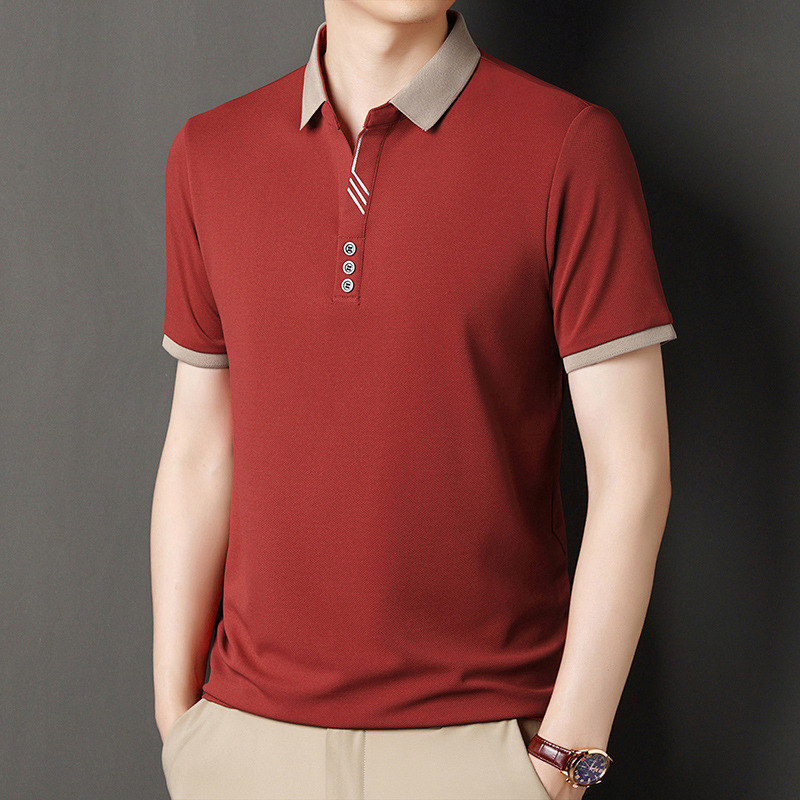 Cross-Border Export Dropshipping Summer Seamless Polo Shirt Middle-Aged Men's Business Lapel Short Sleeves 808