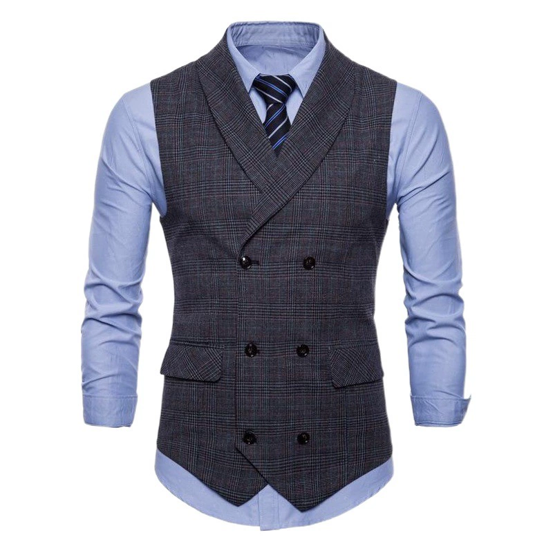 Мыть этикеткой для внешней торговли жилет британский стройный мужской двубортный клетчатый костюм жилет бизнес-повседневный жилет