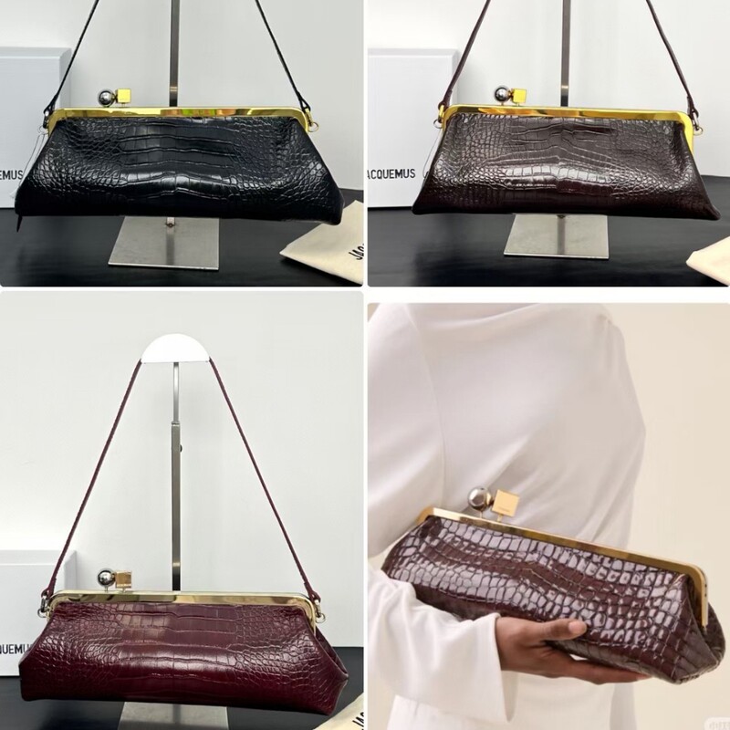 2026 New Jacquemus Round Metal Block Crocodile Pattern Calfskin Baguette Bag Underarm Bag Handbag 2026 New Jacquemus Round Metal Block Crocodile Pattern Calfskin Baguette Bag Underarm Bag Handbag