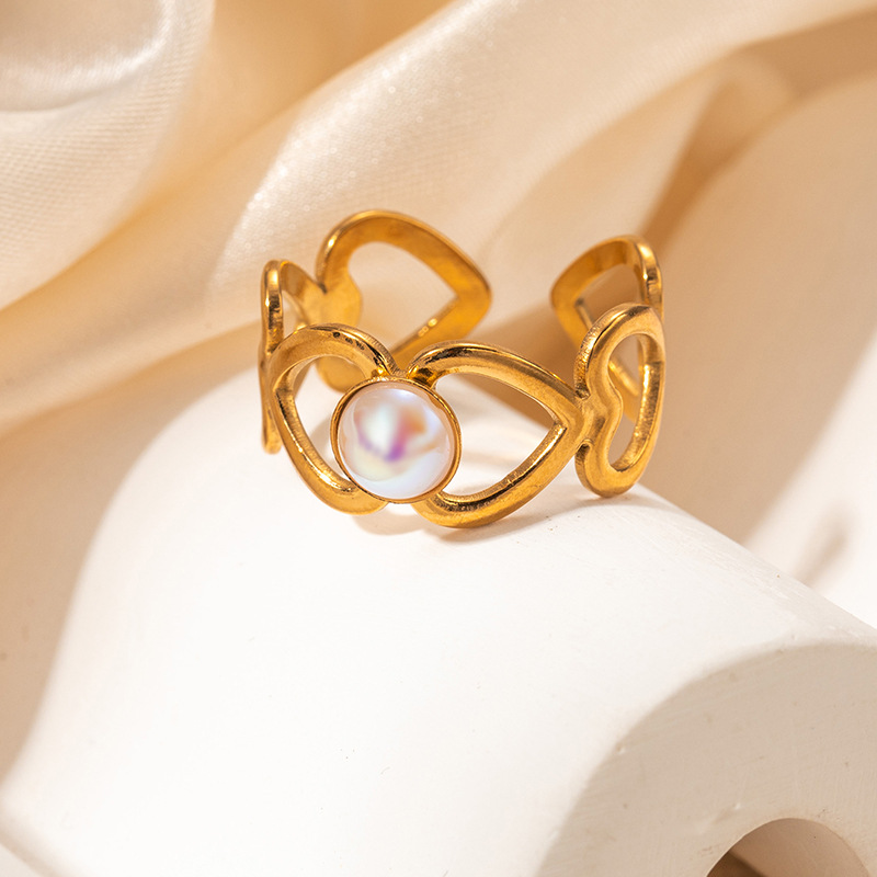 5g Weight 0.03µm Gold Plating Thickness Electroplated Gold Plating Process Golden Plated Plating Material Cat's Eye Stone Inlay Material Rings Classification 1 Piece Quantity Holiday, Daily Occasion 201 Stainless Steel Material Heart Shape Pattern Women's Gender Sweet, IG Style Style Inlay Craft Wholesale Jewelry IG Style Sweet Heart Shape Titanium Steel Natural Stone Gem Hollow Out Inlay Open Rings 13