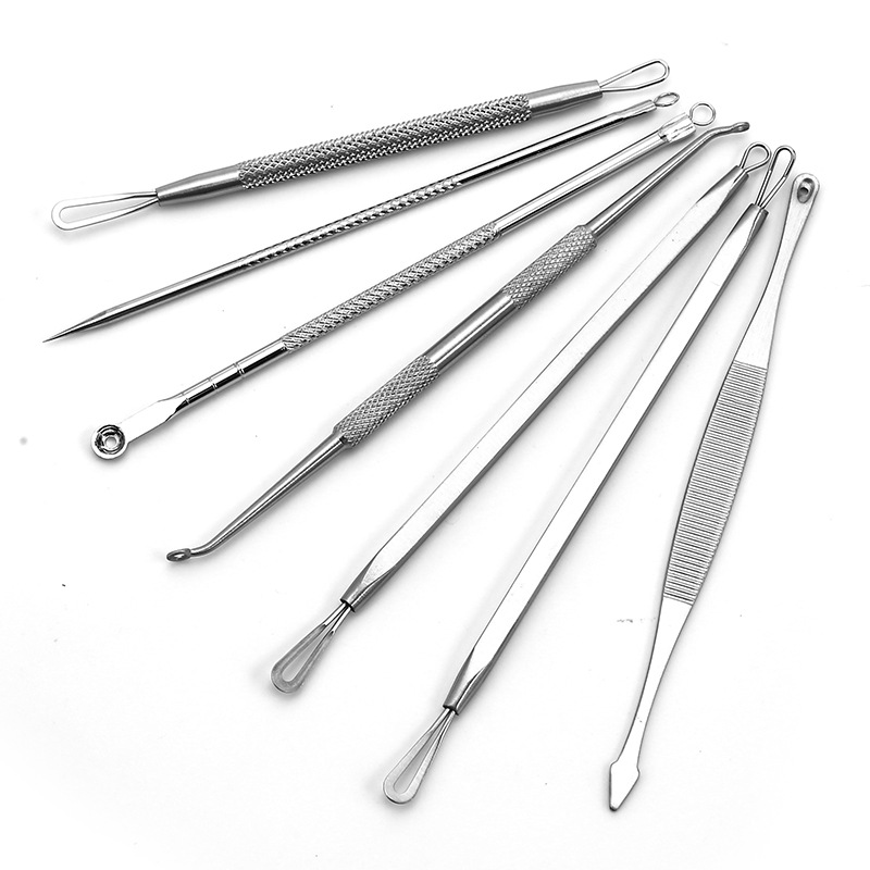 Factory Stainless Steel Acne Needle 7-Piece Set Skin Suit Acne Sucker Blackhead Extractor Beauty Set
