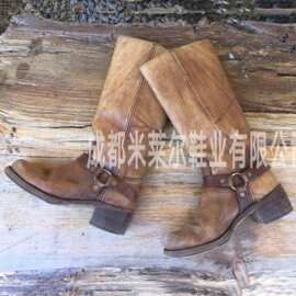 独立站外贸新款2019秋季女圆头欧美女式皮靴侧拉链时装靴低跟女鞋