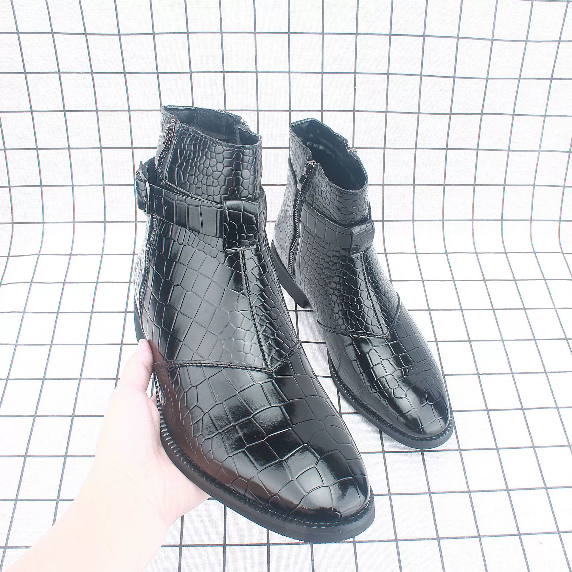 Весенние новые кожаные ботинки с острым носком на молнии, кожаные туфли большого размера с высоким берцем, ботинки, официальная повседневная мужская обувь 9707