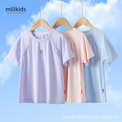 男女童速乾衣夏季2024夏裝新款兒童運動上衣跑步短袖t恤冰絲涼感