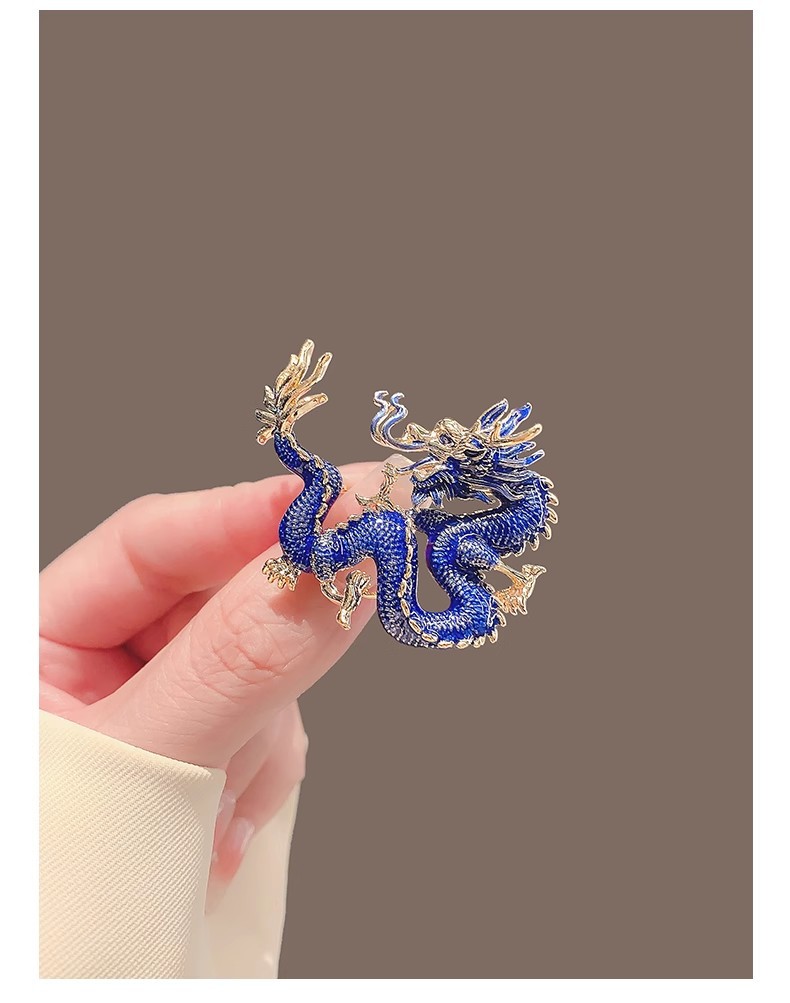 Retro Lapel Pin Luxurious Niche Design Vintage Enamel Dragon Brooch For Men's Suits, Coats, And Sweaters, Zodiac-themed Accessory_voghion.com