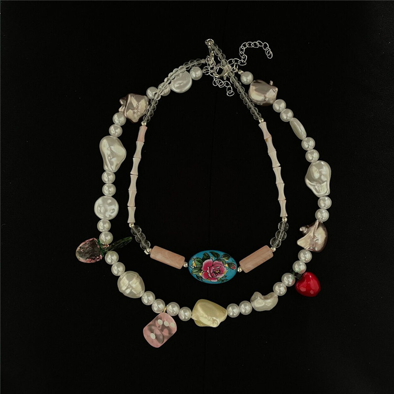 Bohemian Style Painted Stone Crystal Pearl Beaded Necklace Wholesale Nihaojewelry display picture 5