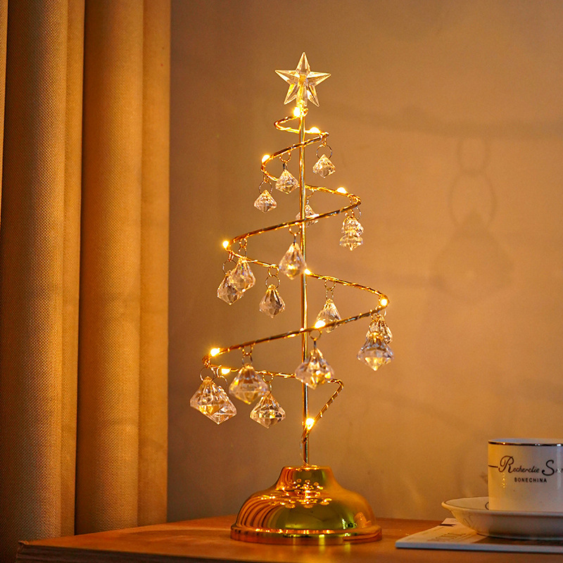 LED lámpara de noche de hierro forjado cristal lámpara de árbol de Navidad lámpara de pentaco regalo de cumpleaños habitación decoración pequeña lámpara de escritorio