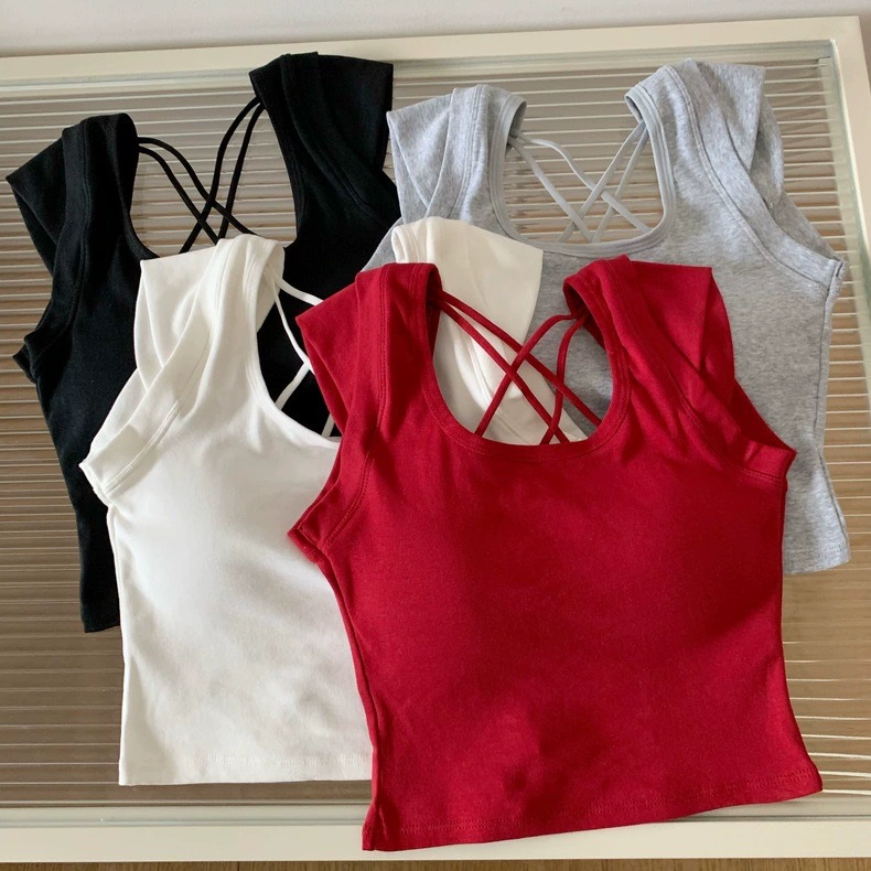 Чистое Желание Гонконг стиль Горячая девушка Cross Hollow Backless Sexy Beautiful Back Wrapped Chest Girl Без рукавов короткая версия Slim Cotton underwear