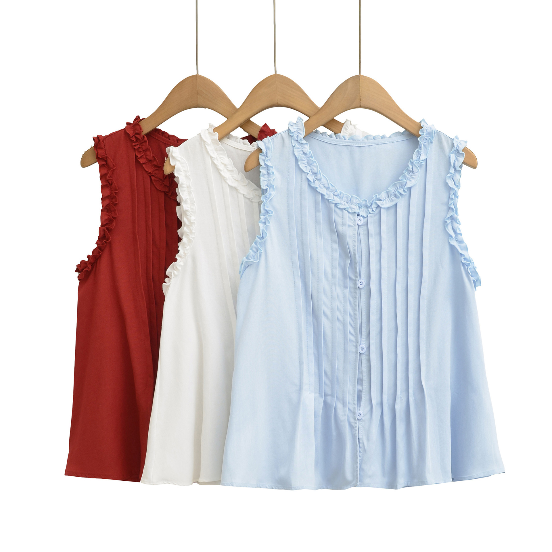 A997-25 Summer New French Style Girl's Cotton Linen Trimmed Single-Breasted Top Vest