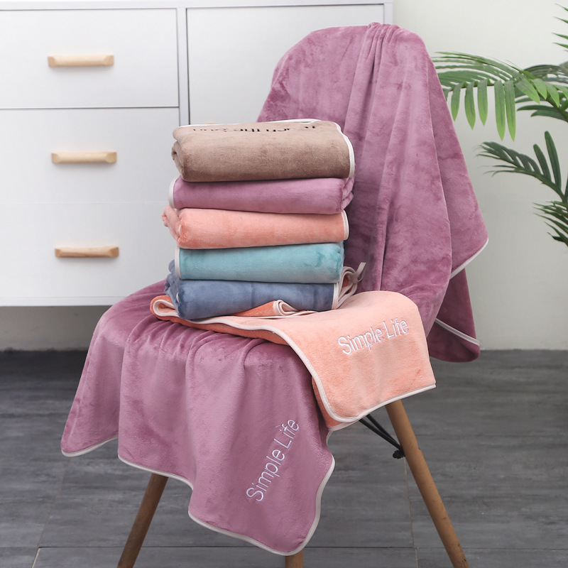 70*140 bath towel youth send 400 grams of embroidery microfiber LOGO large bath towel gift thick absorbent soft