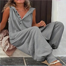 W 43524 Button Hooded Jumpsuit �Bñ�B�wѝ ���R�d�羳�W��
