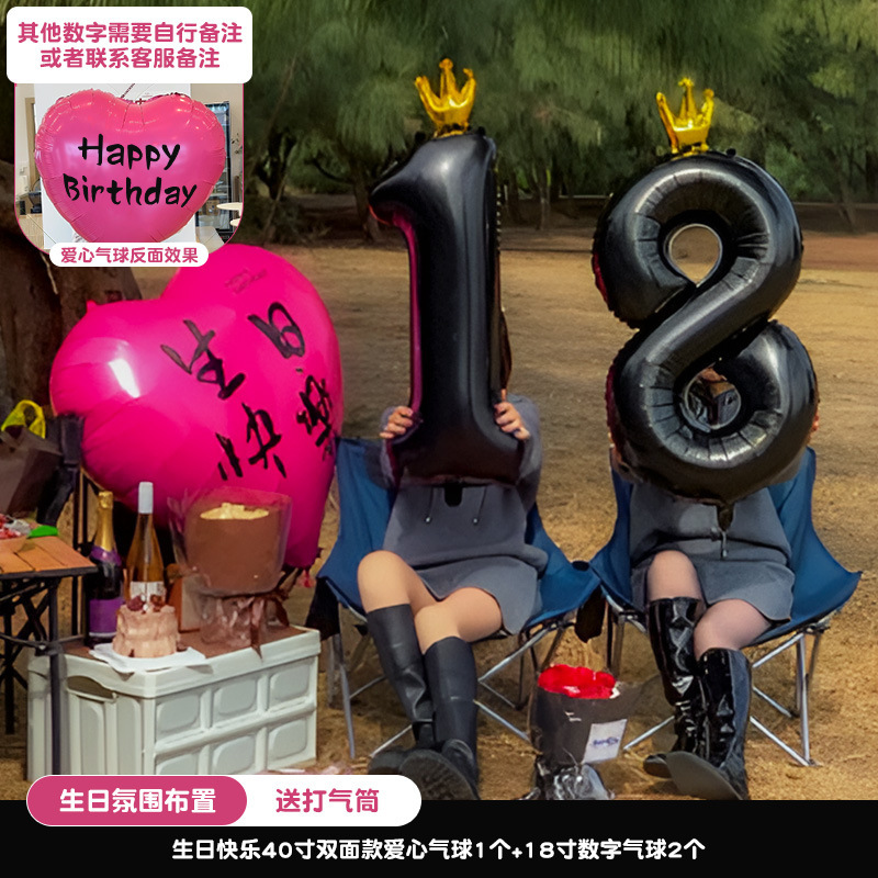 生日爱心气球拍照公主女孩数字周岁场景布置装饰品氛围感道具派对|undefined