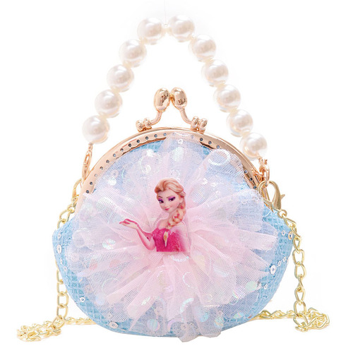 Elsa Princess Girls' Children's Pearl Handbag Children's Fashion Crossbody Bag for Little Girls and Babies, Popular and Stylish