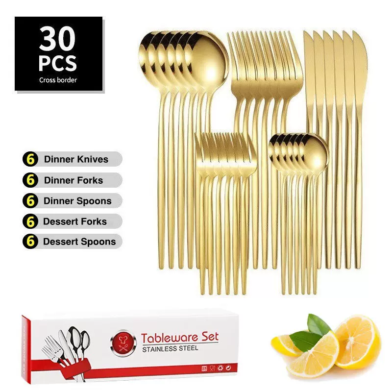 亚马逊葡萄牙刀叉30件套西餐牛排刀叉勺子轻奢礼盒不锈钢餐具套装