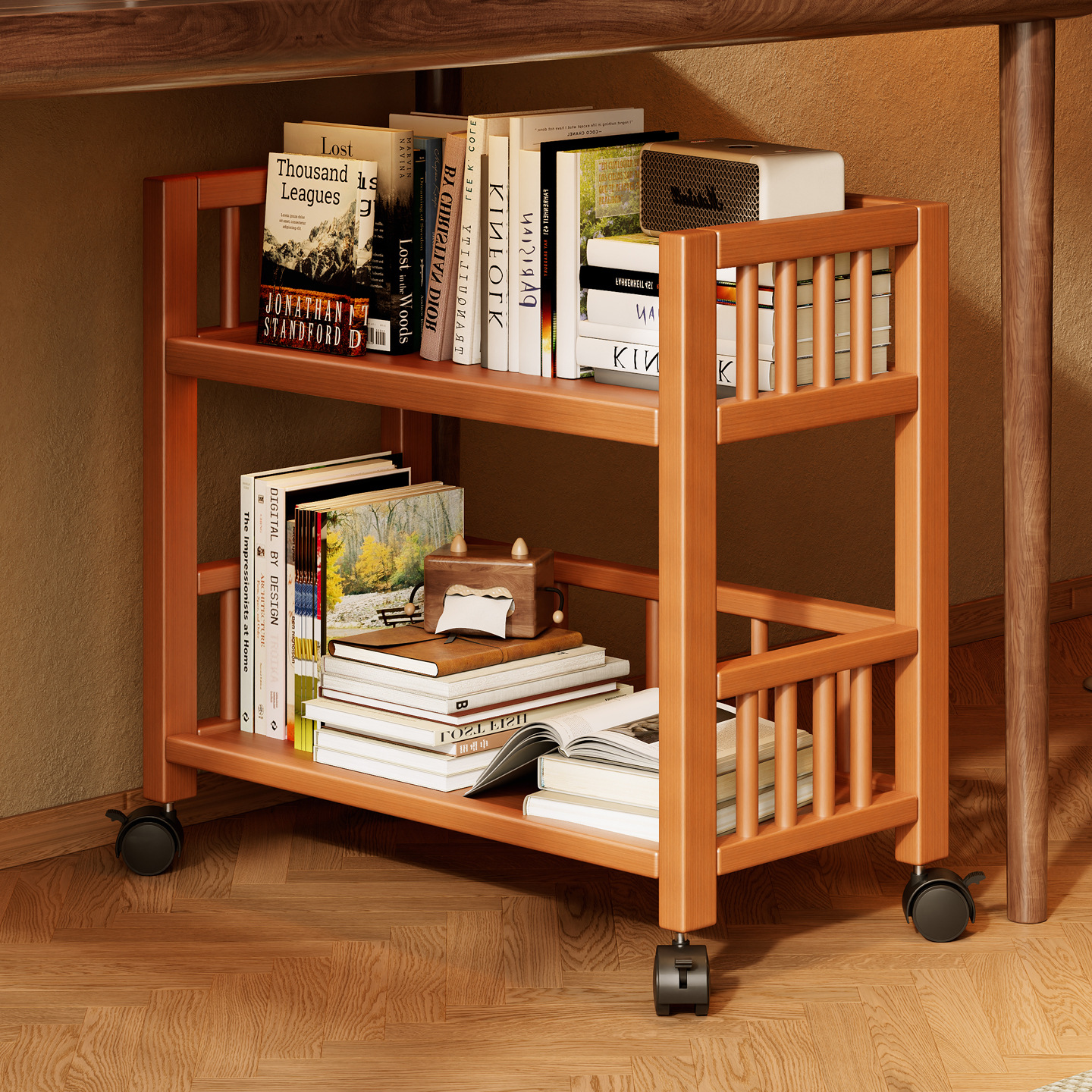 Bookshelf Storage Rack Floor-Standing Household Multi-Layer Mobile Wheeled Trolley Utility Cabinet Desk Side Simple Storage Rack
