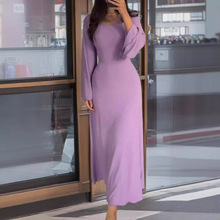 跨境欧美2023秋冬季新款亚马逊外贸长袖开叉宽松休闲职业连衣裙女