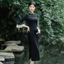 黑色古法双襟旗袍新款2024高端气质年轻款少女高级感连衣裙中长款