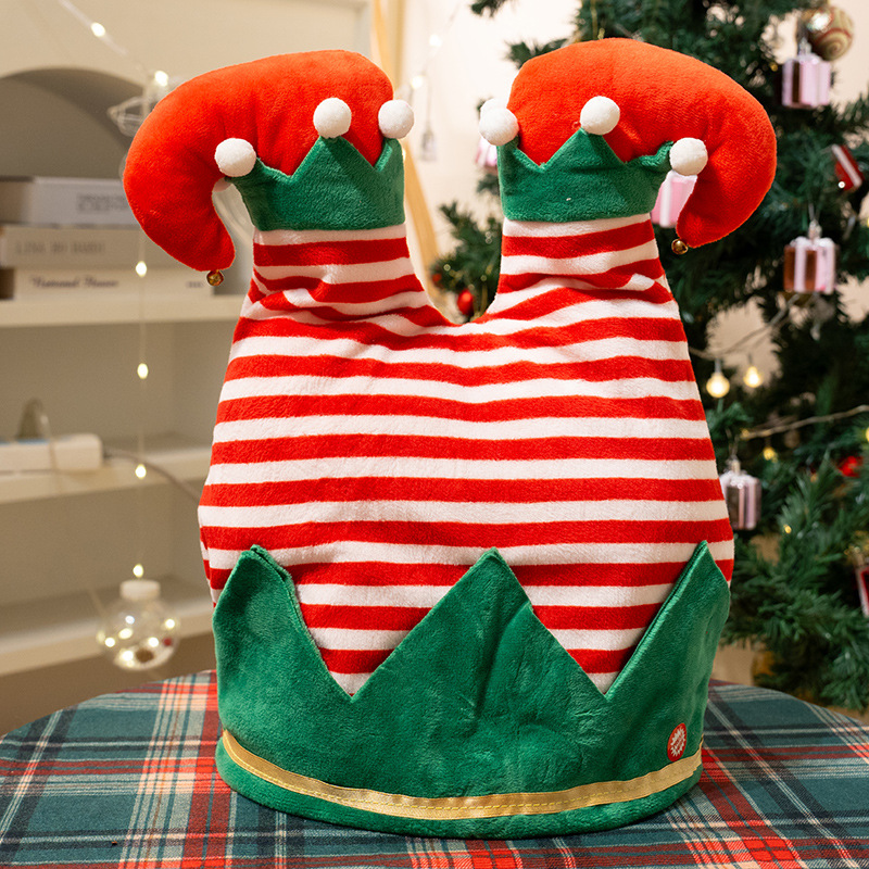 Christmas Santa hat funny sand carved chicken leg hat can move dance singing electric hat Christmas gift_voghion.com