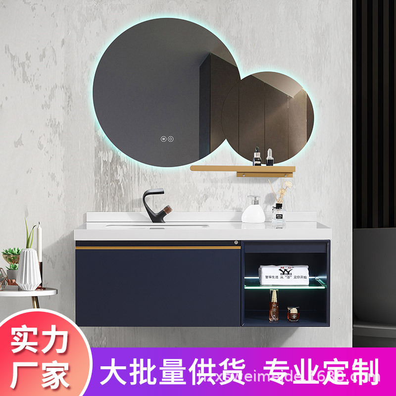 Smart Mirror Cabinet Integrated Ceramic Basin American Bathroom Cabinet New Chinoiserie Solid Wood Bathroom Cabinet Slate Integrated Washbasin Cabinet