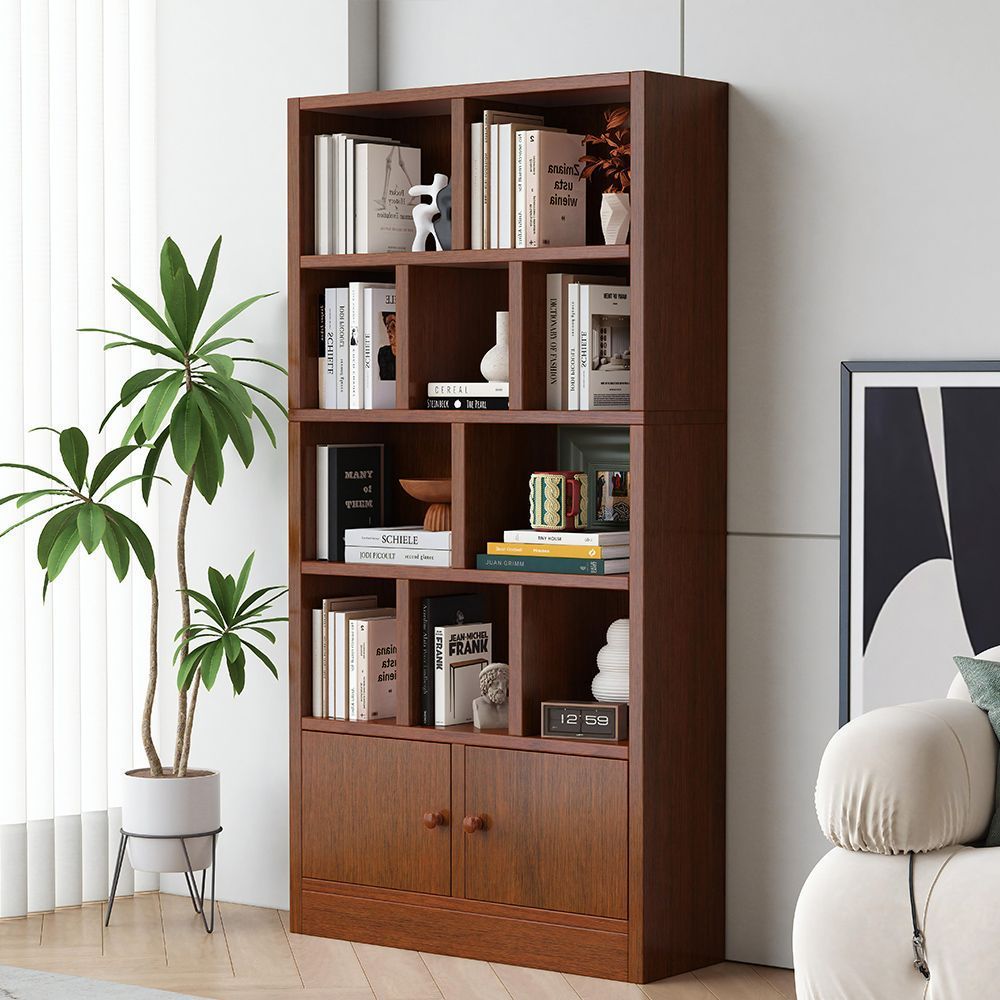 Solid Wood Bookcase Floor-Standing Bookshelf Storage Rack Integrated Wall Display Cabinet Combination Children's Student Home Storage Cabinet