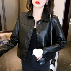 不裂皮女装洋气春秋冬翻领女士休闲时尚皮衣跨境工厂直销直发厂家