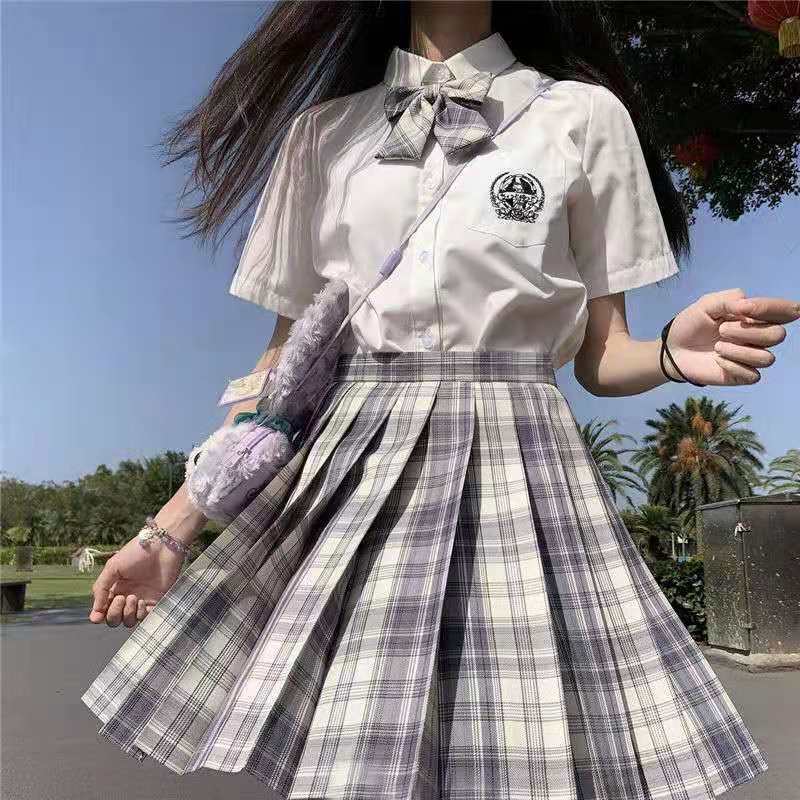 Gentle one-knife jk uniform full pleated skirt Japanese plaid skirt original genuine suit Haohai short shirt college style