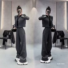 早冬女装新款时尚新中式国潮风洋气显瘦短外套二棉直筒裤两件套装