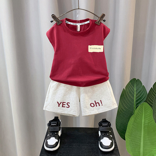 Children's Backless Top Set for Boys Summer Thin Pure Color 2024 New Style Cool Boy Sleeveless Clothing Casual Sports