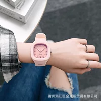 Square quartz watch, unisex, simple elegant design, silicone strap, lightweight